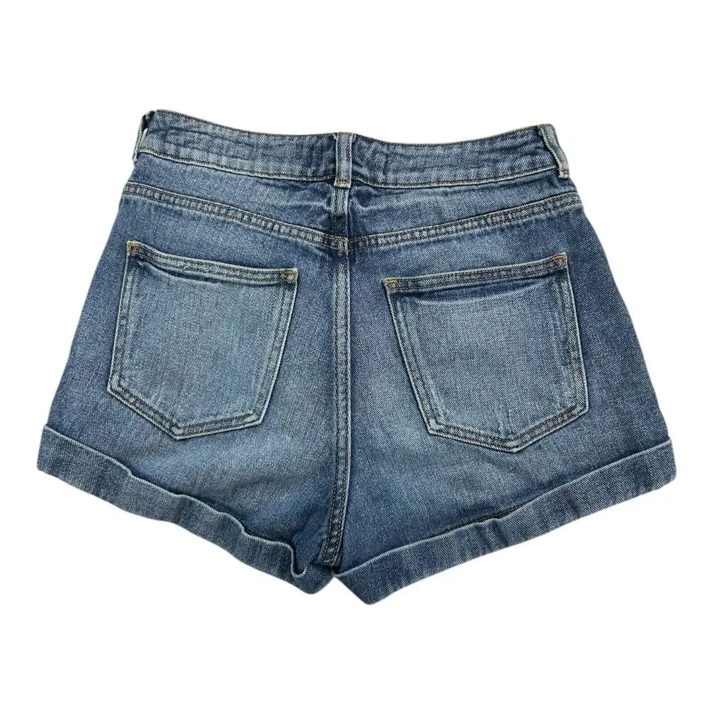 Bullhead Jean Shorts Size 5 Mom Short High Rise Distressed Rolled Cuff Ripped - Picture 3 of 7